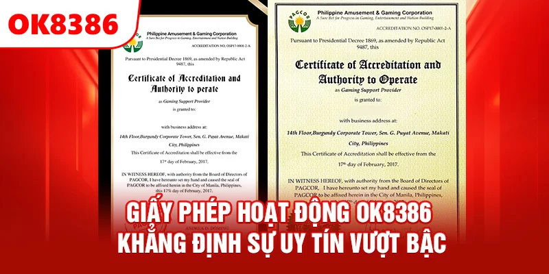 Giấy phép hoạt động OK8386 khẳng định sự uy tín vượt bậc